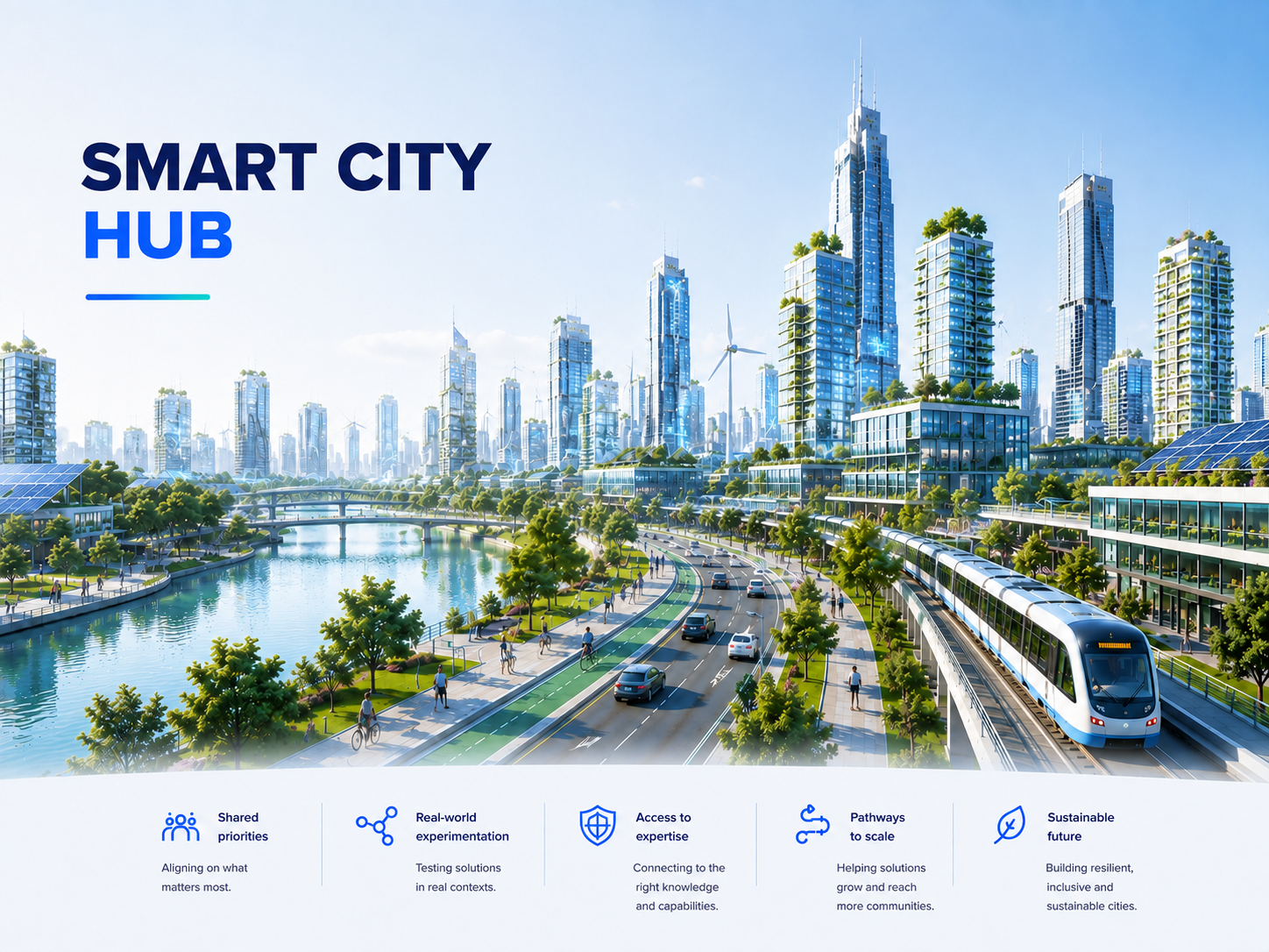 Smart City Hub connecting urban innovation, infrastructure and sustainable city systems