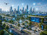 Smart city professionals collaborating around a digital display
